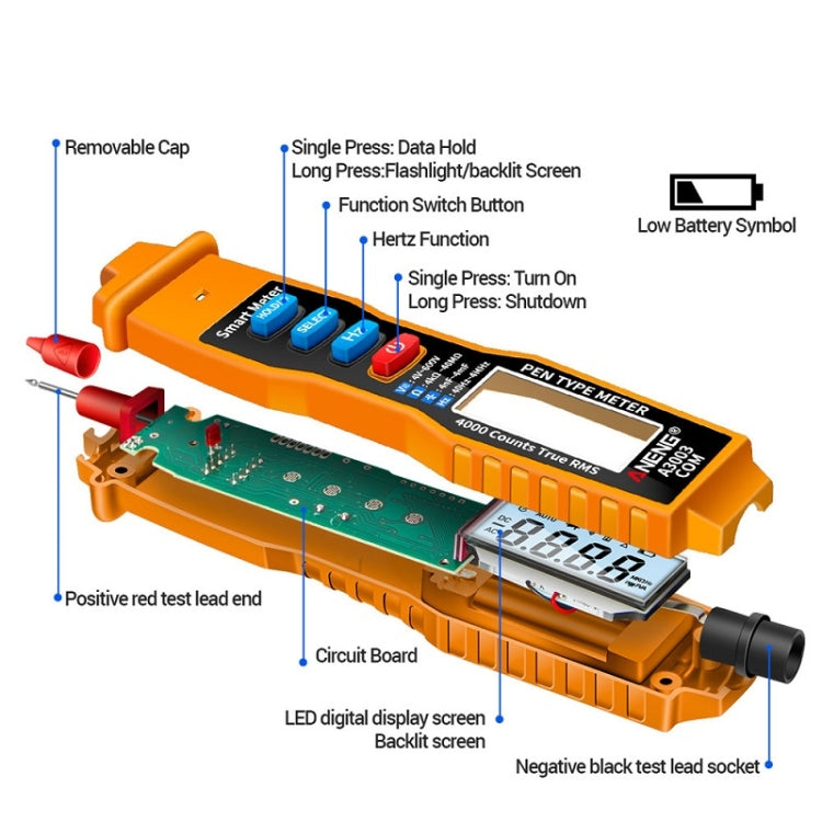 ANENG A3003 Multi-Function Pen-Type High-Precision Smart Multimeter(Orange) - Digital Multimeter by ANENG | Online Shopping UK | buy2fix