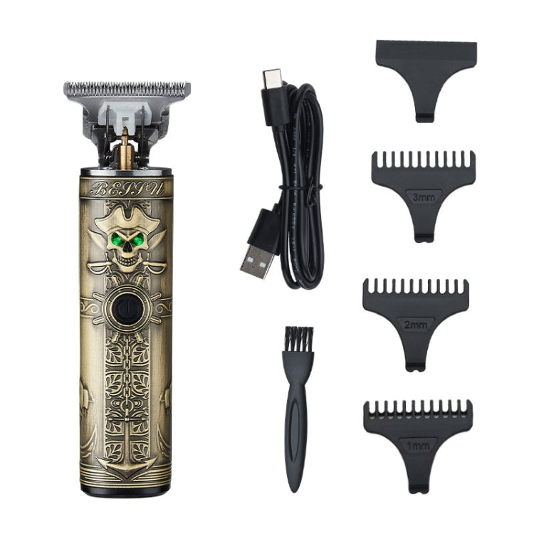 sh-1726 Vintage Pirate Skull Engraved USB Electric Clipper - Hair Trimmer by buy2fix | Online Shopping UK | buy2fix