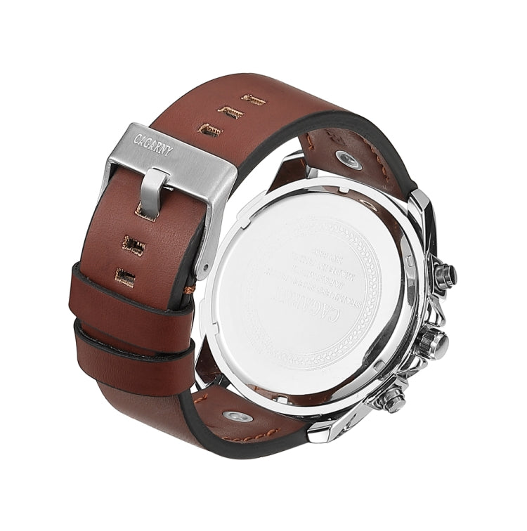 CAGARNY 6882 Fashion Waterproof Polychromatic Metal Shell Quartz Watch with Leather Wristband(Brown Silver) - Leather Strap Watches by CAGARNY | Online Shopping UK | buy2fix