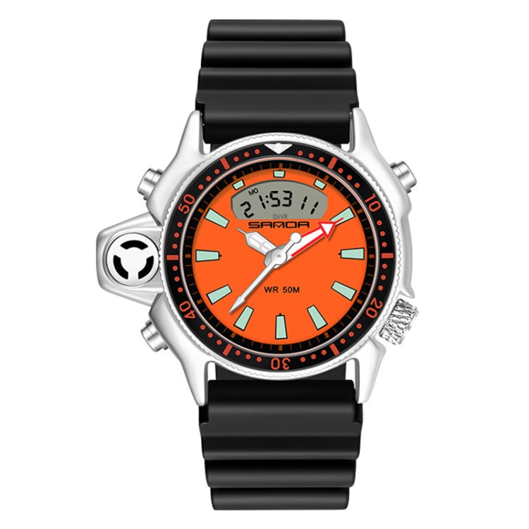 SANDA 3008 Multifunctional Men Outdoor Sports Noctilucent 50m Waterproof Digital Wrist Watch (Black+Orange) - Sport Watches by SANDA | Online Shopping UK | buy2fix