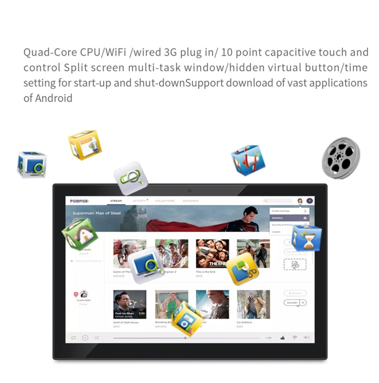 HSD1411 Touch Screen All in One PC with Holder & 10x10cm VESA, 2GB+16GB 14 inch LCD Android 8.1 RK3288 Quad Core Up to 1.6GHz, Support OTG & Bluetooth & WiFi, EU/US/UK Plug(Black) - All in One PC by buy2fix | Online Shopping UK | buy2fix